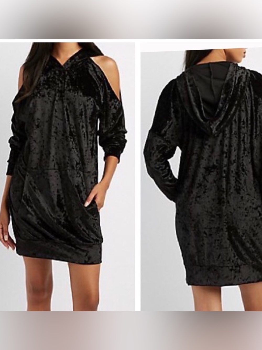 Like new:  Charlotte Russe black velvet crush  dress S oversized goth